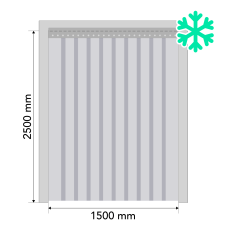 Standartinių PVC juostų užuolaidų komplektas durų angai 1500x2500 mm, atsparus šalčiui